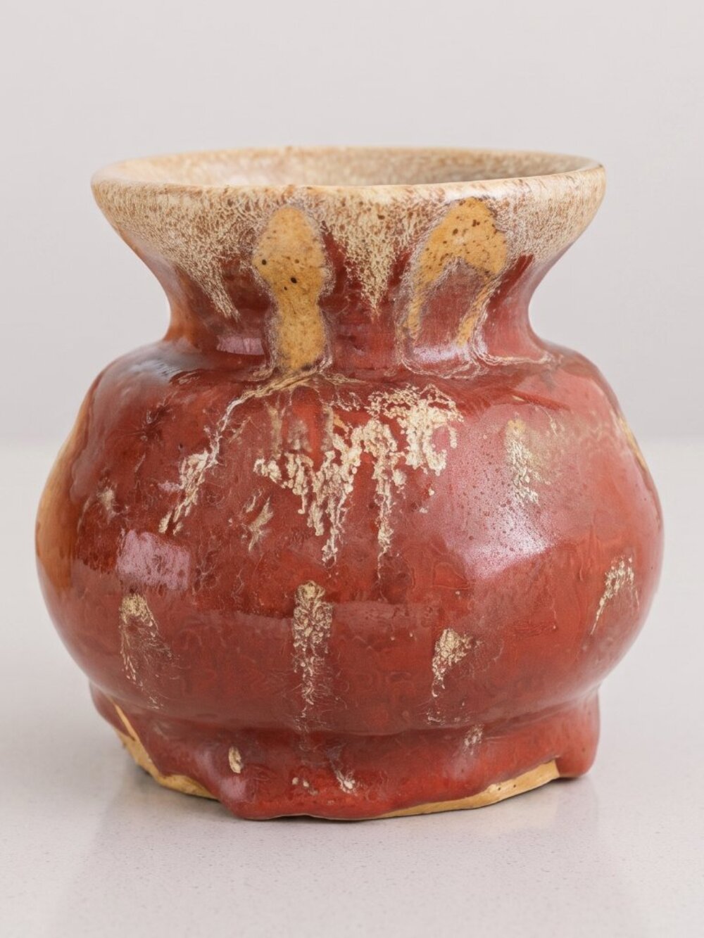 Signed Studio Art Pottery Drip Glaze Ceramic Vase Handcrafted Unique 4”